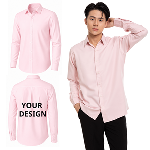 Chemise habillée rose en popeline pour homme, manches longues, col rabattu, couleur unie, design personnalisé au dos, style décontracté chic, idéale pour le printemps - Product Image 1