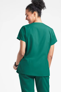 Hauts de travail pour femmes à manches courtes et col en V, vert, en coton et polyester tissé, uniformes d'hôpital, pantalon de travail pour femmes à manches courtes et col en V - Product Image 2