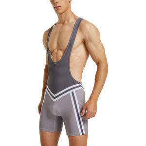Débardeur de lutte gris ajusté pour homme en Spandex et Nylon – Équipement d'entraînement d'arts martiaux - Product Image 2