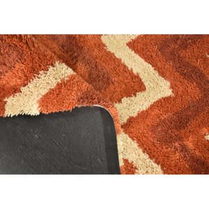 Tapis moderne en laine tuftée à la main, motif géométrique chevron, couleur terre cuite orange, tapis moelleux pour salon et chambre à coucher - Product Image 2
