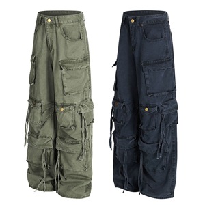 High Quality Men Pocket Zipper Fly Pants <b>Cargo</b> Men Button up Canvas 3d Pocket Wide Leg Baggy Men <b>Work</b> Pants - Product Image 3