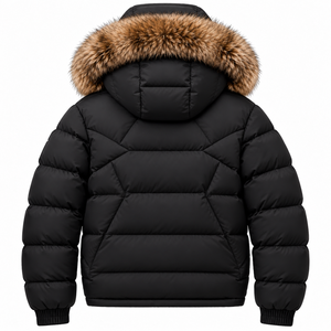 Chaqueta Acolchada con Capucha para Hombre, Negra, Cálida, Cortavientos, Impermeable, de Secado Rápido, Estilo Casual Elegante, con Cierre Frontal, Color Sólido, 100% Poliéster - Product Image 2