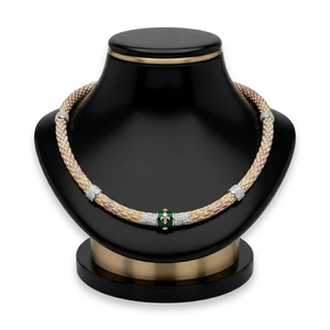 Collier élégant en or 18 carats tricolore pour femme, certifié IGI, 4,34 carats, étincelant, idéal pour mariage, soirée ou comme cadeau - Product Image 1