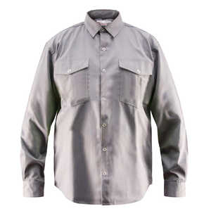 Chemise de travail Premium pour hommes Sécurité 65% C35 % N 6 oz Manches complètes avec boutons pression anneau 4X-Large Gris clair - Product Image 1