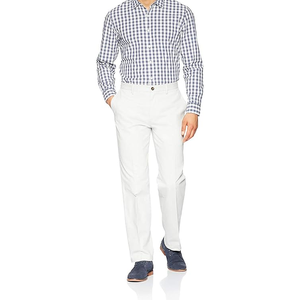 <b>Men's</b> <b>White</b> Straight Fit Cotton <b>Trousers</b> Mid Waist Button Fly Smart Casual Summer Style Anti-Wrinkle Oxford Fabric - Product Image 3