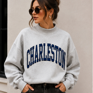 Sweat-shirt à col montant personnalisé avec lettres vintage, imprimé, pour femme, coupe oversize, épaules tombantes, en molleton de coton, style pull à capuche - Product Image 3