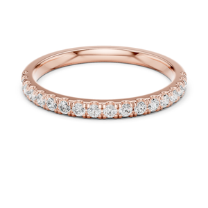 Anillo de media eternidad con diamantes de moissanita de corte redondo en plata de ley chapada en oro rosa, apilable, para mujer. - Product Image 1