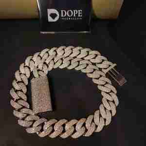 Cadena Cubana Miami Totalmente Cubierta de Diamantes, Chapada en Oro Rosa, Plata de Ley 925, Joyería Hip Hop Moderna Unisex, Regalo - Product Image 3