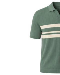 เสื้อโปโลผู้ชาย แขนสั้น ผ้าถักลายทางสีเขียว ผลิตจากผ้าฝ้ายผสม ทรงเข้ารูป สไตล์ลำลอง ผลิตโดยผู้ผลิตเสื้อผ้าชั้นนำ - Product Image 3