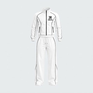 Relevo <b>White</b> <b>Tracksuit</b> Full Length Unisex Sporty Style Side Pockets Zipper Fly Hooded Collar Regular Fit Winter 100% Cotton - Product Image 4