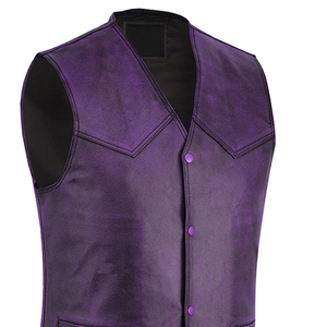 Nouveau gilet de motard décontracté en cuir véritable violet et noir pour homme, grande taille, sans manches, coupe-vent, avec logo personnalisé - Product Image 3