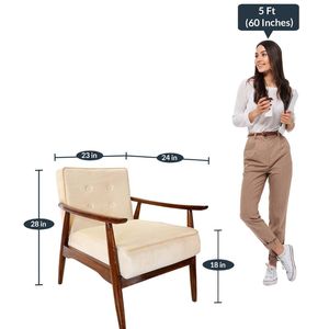 Fauteuil élégant en bois massif ivoire avec structure robuste, assise confortable, meubles design pour salon, chambre, cuisine, bureau - Product Image 5
