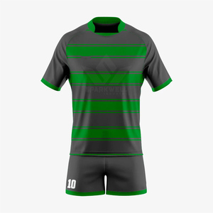 Conjunto de Camiseta de Rugby a Rayas Verde Gris para Hombre, Manga Corta, Poliéster que Absorbe la Humedad, Corte Regular, Adulto, Todas las Temporadas, Deportivo - Product Image 4