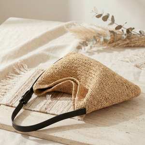 Sac à main en paille, sac fourre-tout tissé avec bandoulière en cuir, sac à bandoulière artisanal en paille écologique pour femme, mode estivale et quotidienne - Product Image 3