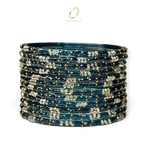 Bracelets élégants pour mariage, style cachemire, bleu foncé, en verre, avec pierres en zircon plaqué or, style tendance pour femmes - Product Image 5