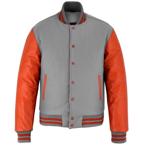 Veste universitaire OEM originale pour homme, élégante, grise et orange, avec manches en cuir, vente en gros, vestes universitaires chauffantes pour l'hiver - Product Image 1
