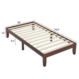Twin Size Basic Wooden Bed Frame 189*96.5*30.5cm Painted Pine Wood Brown Single Bed - Product Image 2