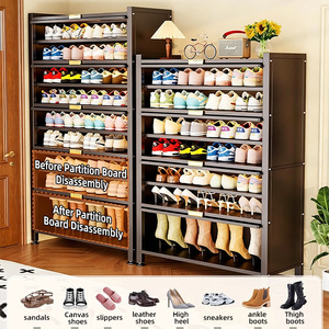 Armoire à chaussures en acier grande capacité, anti-poussière, peu encombrante, avec porte rabattable, design moderne et minimaliste, accès facile, rangement pour entrée - Product Image 2