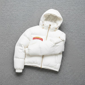 Custom Logo <b>White</b> Puffer <b>Jacket</b> Hooded Quarter-Zip Embroidered Logo Windproof Winter Coat Casual Fit <b>Short</b> Length - Product Image 4