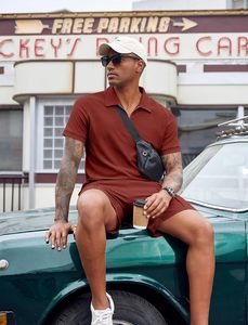 Nuevo Conjunto de Camiseta Polo con Cierre y Pantalones Cortos Deportivos para Hombre, de Poliéster, Casual, Transpirable, con Estampado Floral, Ligero, para Gimnasio, Entrenamiento, Running - Product Image 4
