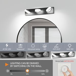 Lámpara de Vanidad LED de 21 Pulgadas, Redonda, Blanca, de Acrílico, con 3 Luces, para Baño, con Base Negra - Product Image 6