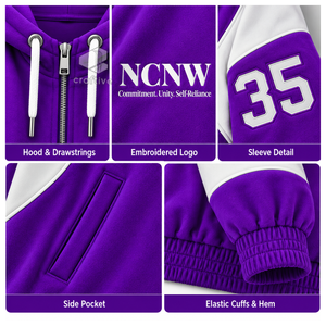 Sudadera con capucha extragrande con cremallera y bloques de color morado y blanco para mujer de la hermandad NCNW, con letras griegas bordadas, estilo universitario - Product Image 2