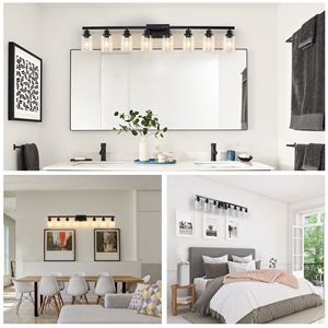 51\" Modern Iron Metal Bathroom <b>Vanity</b> <b>Light</b> Black 8 <b>Light</b> Wall Fixture with Clear Glass Shades for <b>Mirror</b> Bathroom - Product Image 4