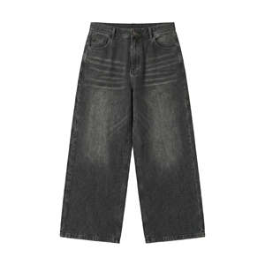 Jeans Hip-Hop Unisexe Baggy à Jambes Larges et Coupe Oversize, Noir Délavé Vintage, Lavable, Style Streetwear, pour Hommes, par Fabricant de Denim - Product Image 4