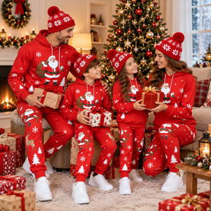 Conjunto de Chándal Navideño Familiar al por Mayor: Sudadera con Capucha y Pantalones Jogger con Estampado Gráfico, Color Sólido, Conjunto de Dos Piezas Personalizado para Fiestas Familiares - Product Image 5