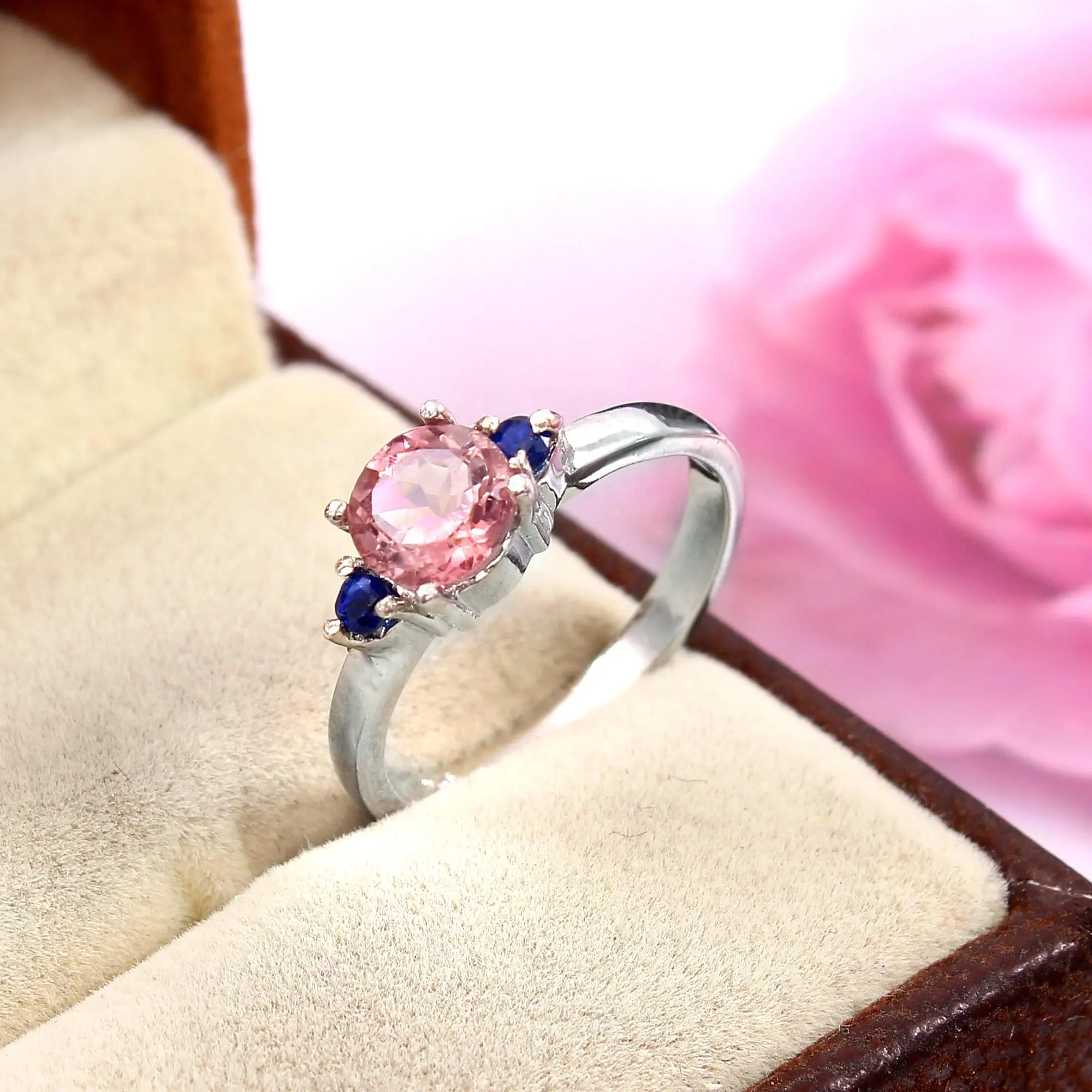 Anello in argento Sterling 925 con tormalina rosa e Tanzanite