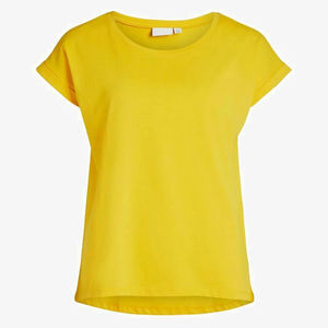 T-shirt en jersey de coton jaune pour femme, col rond, manches courtes, coupe ample, décontracté, pour le printemps et l'été - Product Image 3
