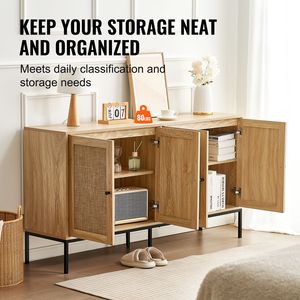 Adjustable Shelves Rattan Storage Cabinet with 4 Magnetic Doors <b>Sideboard</b> Buffet for Hallway Entr <b>Kitchen</b> Cabinets - Product Image 3