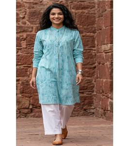 Kurta Recta Estampada a Rayas para Mujer, Tela de Algodón Suave y Transpirable, Ropa Étnica Informal para el Día a Día - Product Image 1