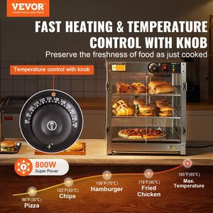 Scaldavivande Commerciale a 3 Livelli da 800W con Temperatura Controllata tra 86-185°F e Luce che Migliora la Presentazione degli Alimenti - Product Image 2