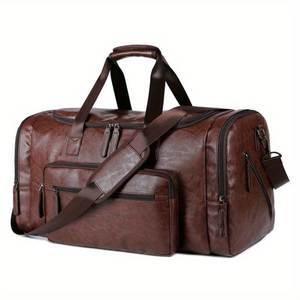 Sac de voyage unisexe vintage en cuir 20-35L avec fermeture éclair, sangle réglable, grande capacité, noir, pour rangement de voyage - Product Image 3