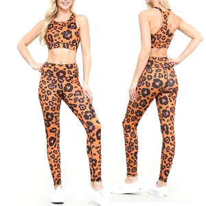 Custom Women Leopard Print Yoga Set High Waist Leggings Sports Bra 2 Piece Activewear Fitness Workout Gym <b>Clothing</b> Set - Product Image 2