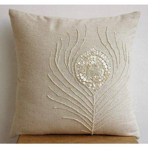 Autumn Maple Leaf Beaded Cushion Cover Linen Fabric Hand Embroidered Fall Foliage <b>Throw</b> Pillow Case <b>For</b> Sofa <b>Couch</b> Bed Home - Product Image 1