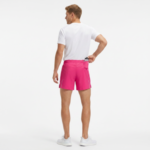 Men's Pink Quick Dry Sport <b>Shorts</b> With Elastic Waist Mid Length Solid Color Woven Polyester Fabric - Product Image 3
