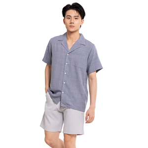 Men's Gray Short Sleeve Shirt With Pocket Breathable Oxford Cotton Casual Style Solid Color Button Down Top - Product Image 1