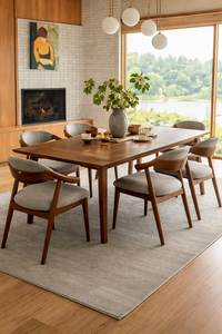 Ensemble de table à manger en teck massif moderne et luxueux avec chaises scandinaves rembourrées - Product Image 2
