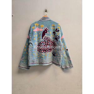 Veste en coton pour femme à col mandarin et manches longues, broderie florale, faite à la main avec des motifs colorés, idéale pour le printemps - Product Image 6