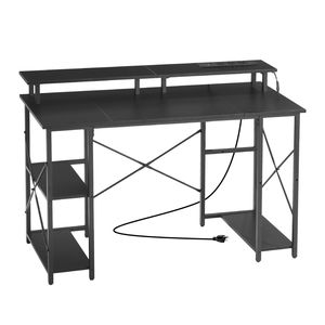 47\" LED-Lit Gaming <b>Desk</b> with Power Outlets 2-Tier Storage Shelves & Monitor Stand for Study & Work - Product Image 1