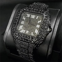 Montre Hip Hop entièrement sertie de CZ avec lunette et bracelet en alliage |   Montre analogique à quartz unisexe |   Montre de luxe de rue en gros