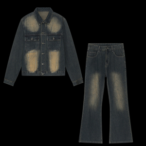Oversized Denim Jacket and <b>Wide</b> <b>Leg</b> <b>Cargo</b> Pants Set Contrast Print Two Piece Outfit for Spring Autumn Casual Wear - Product Image 3