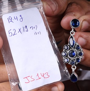 Oxidized Silver Brass Blue Stone Drop Earrings Women | Handmade Indian Vintage Wedding Jewelry | Wholesale Bulk Supplier Fashion - Product Image 6