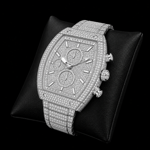 Reloj de Hombre Tonneau Plateado con Incrustaciones de Piedras Brillantes, Esfera con Tres Subesferas, Reloj de Lujo para Fiestas - Product Image 1