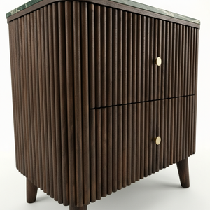 Table d'appoint moderne avec 2 tiroirs, en MDF acacia, placage chêne, plateau en marbre, design dynamique pour salles à manger et espaces de vie. chambre à coucher. - Product Image 5