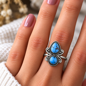 Anillo de Diseño Único Color Turquesa Algodón de Azúcar, Hecho a Mano, Estilo Bohemio Occidental, Joyería con Piedras Preciosas, Anillo de Moda - Product Image 2