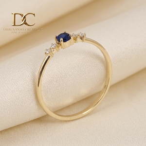 Handcrafted 14KT Solid Gold <b>Ring</b> With Lab Grown Diamond and Royal <b>Blue</b> Sapphire New Elegant Design Women's Wedding Jewelry - Product Image 5