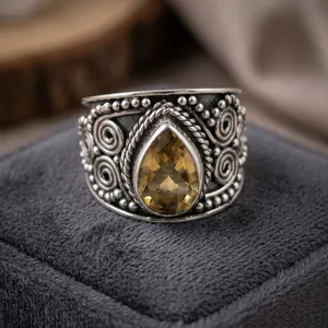 925 Sterling Silver Citrine Statement <b>Ring</b> Handmade Indian Vintage Oxidized Cocktail Jewelry For Women Wholesale - Product Image 5